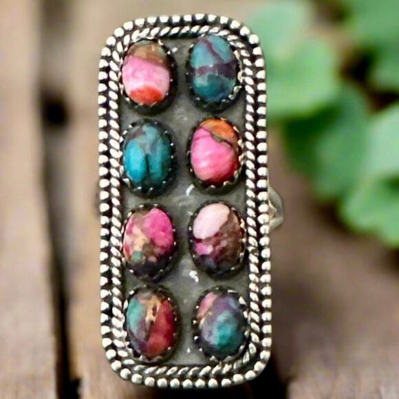 Handmade Pink Dahlia  Long Native American Style Ring Sterling Silver Size 8 - Picture 5 of 7